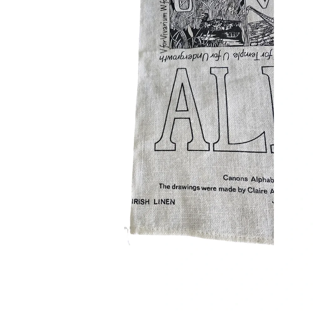 Rare vintage Irish linen tea towel featuring a 